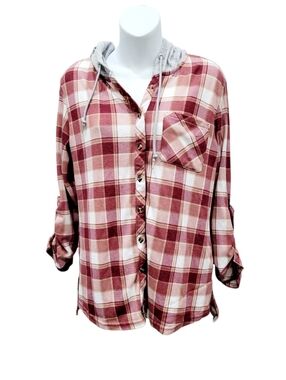2/$20 Urban Heritage Pink Plaid Pattern Buttons Down Shirt Hoodie Size: M